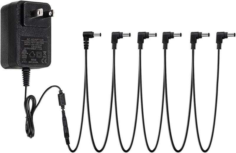 STRICH SPA-10 Guitar Pedal Power Supply Adapter (1000mA -1A) AC DC 9V, Compatible for Guitar Pedal Bass Effect Pedal Board (Tip Negative), 6 Way Daisy Chain Cables - Image 1
